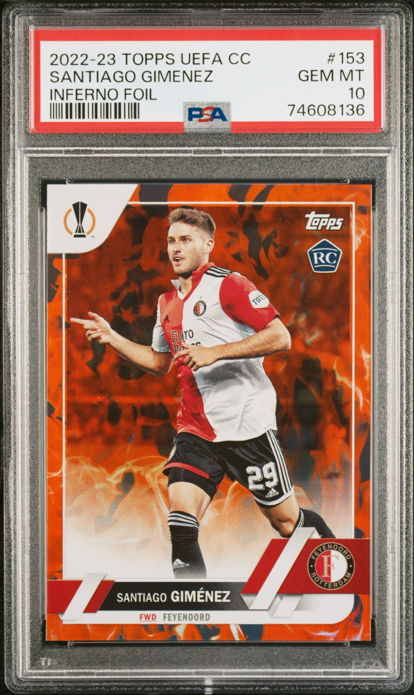 2022-23 Topps UEFA Santiago Gimenez Rookie Inferno PSA 10