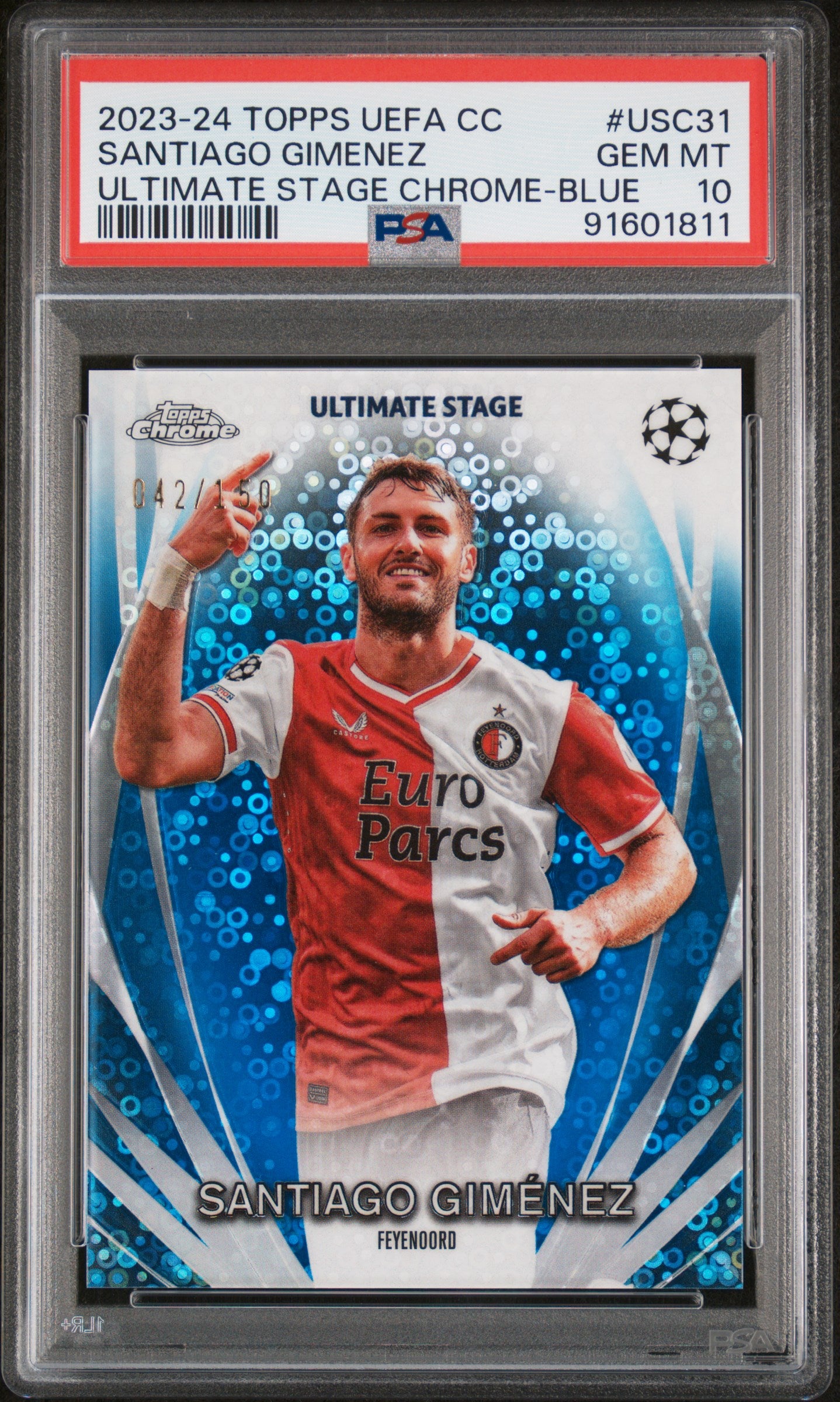 2023-24 Topps UEFA Ultime Stage Blue Santiago Gimenez 42/150 PSA 10