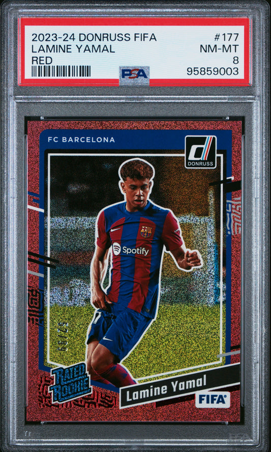 2023-24 Panini Donruss Fifa Lamine Yamal Rated Rookie Red 52/99 PSA 8