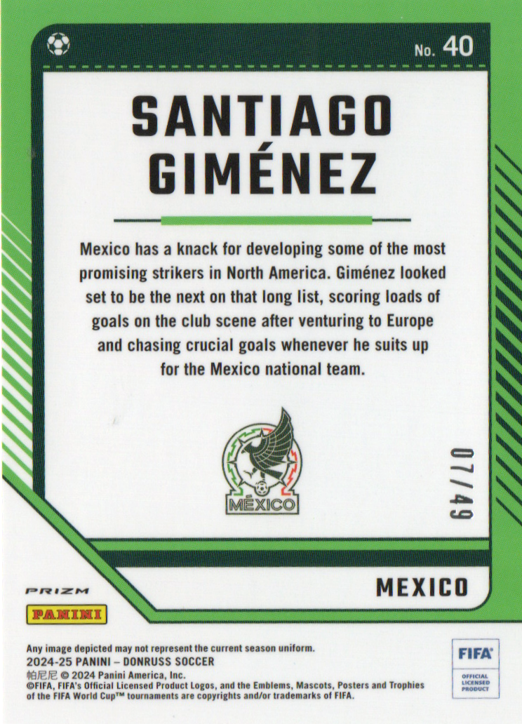 2024-25 Panini Donruss Optic Teal Prizm Santiago Gimenez 07/49