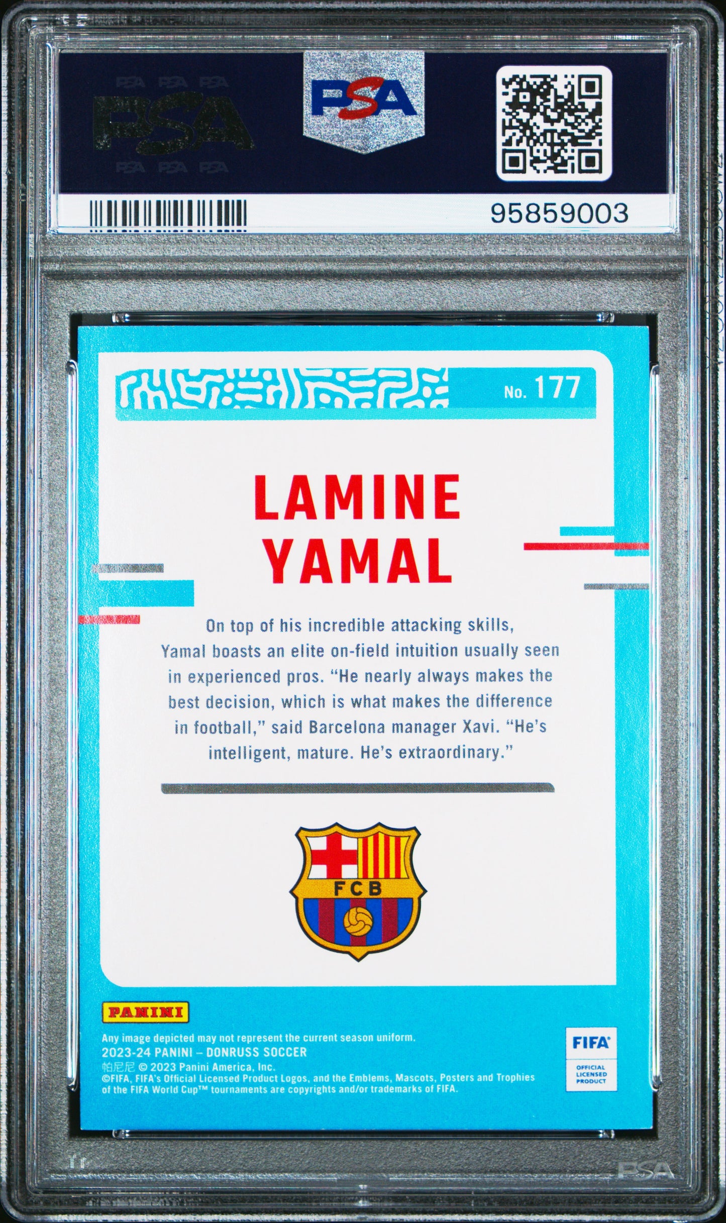 2023-24 Panini Donruss Fifa Lamine Yamal Rated Rookie Red 52/99 PSA 8