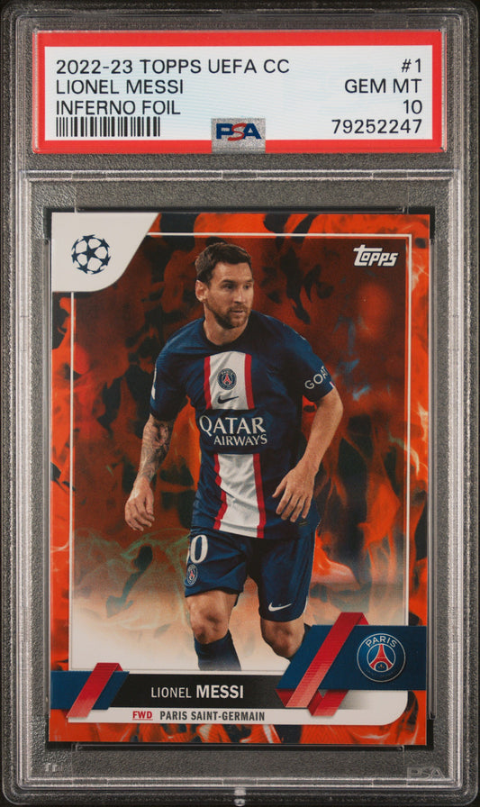 2022-23 Topps UEFA Lionel Messi Inferno PSA 10