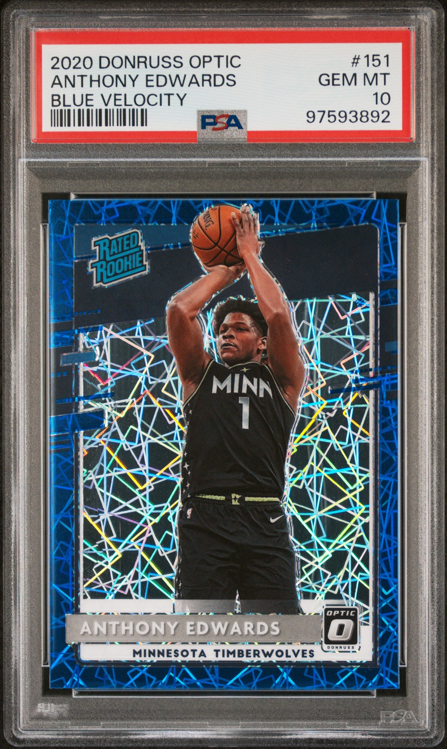 2020 Panini Donruss Optic #151 Anthony Edwards Rated Rookie Blue Velocity PSA 10