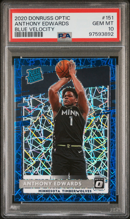 2020 Panini Donruss Optic #151 Anthony Edwards Rated Rookie Blue Velocity PSA 10
