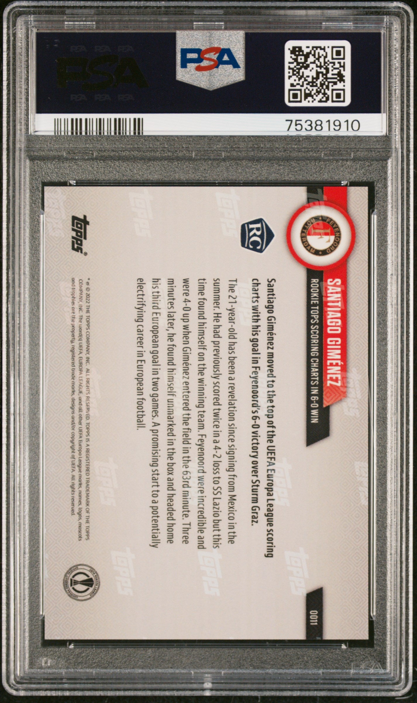 2022-23 Topps Now #11 Santiago Gimenez Rookie PSA 10